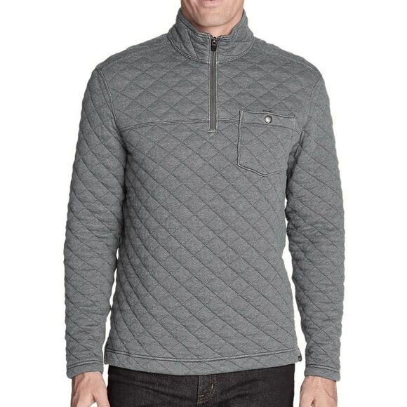 MENS EDDIE BAUER Grey Gray Quilted Half Zip Pocket Pullover Sweatshirt Sweater S - Picture 12 of 12